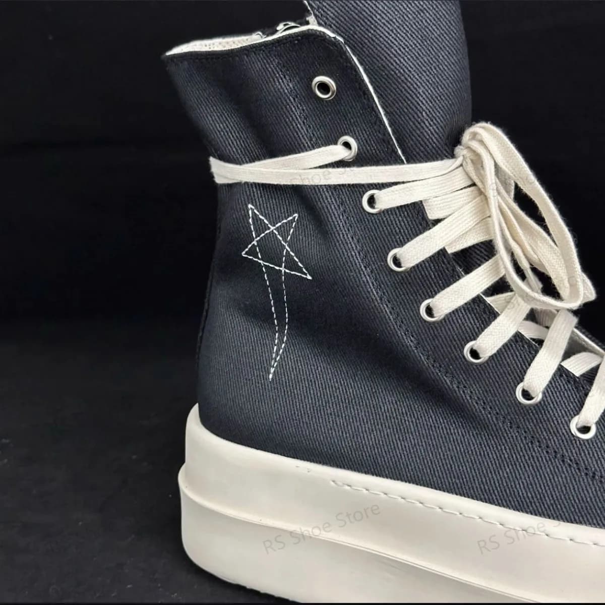 Ro Luxury Pentagram Men Sneaker Black Canvas Shoe s Ankle Boot Lace Up Zipper 6cm Thick Sole Women High Top Casual Shoes