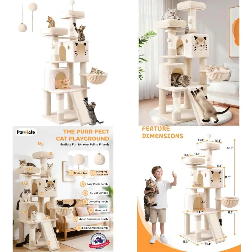 Albero per Gatti Multi-Livello da Interno con Pali in Sisal, Amaca e Posti di Sosta per il Gioco dei Gattini