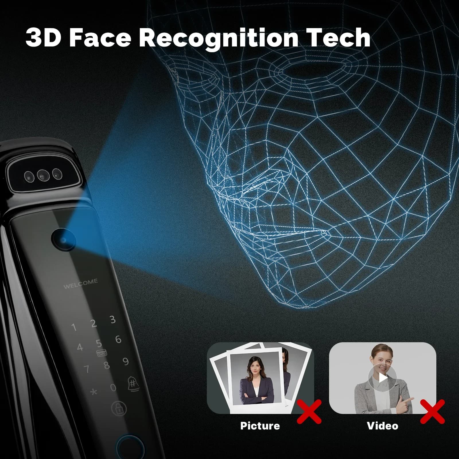 WiFi Smart Security Door Lock 3D Face Recognition 1MP Camera Night Vision Wake-up Fingerprint IC Card Password Unlock
