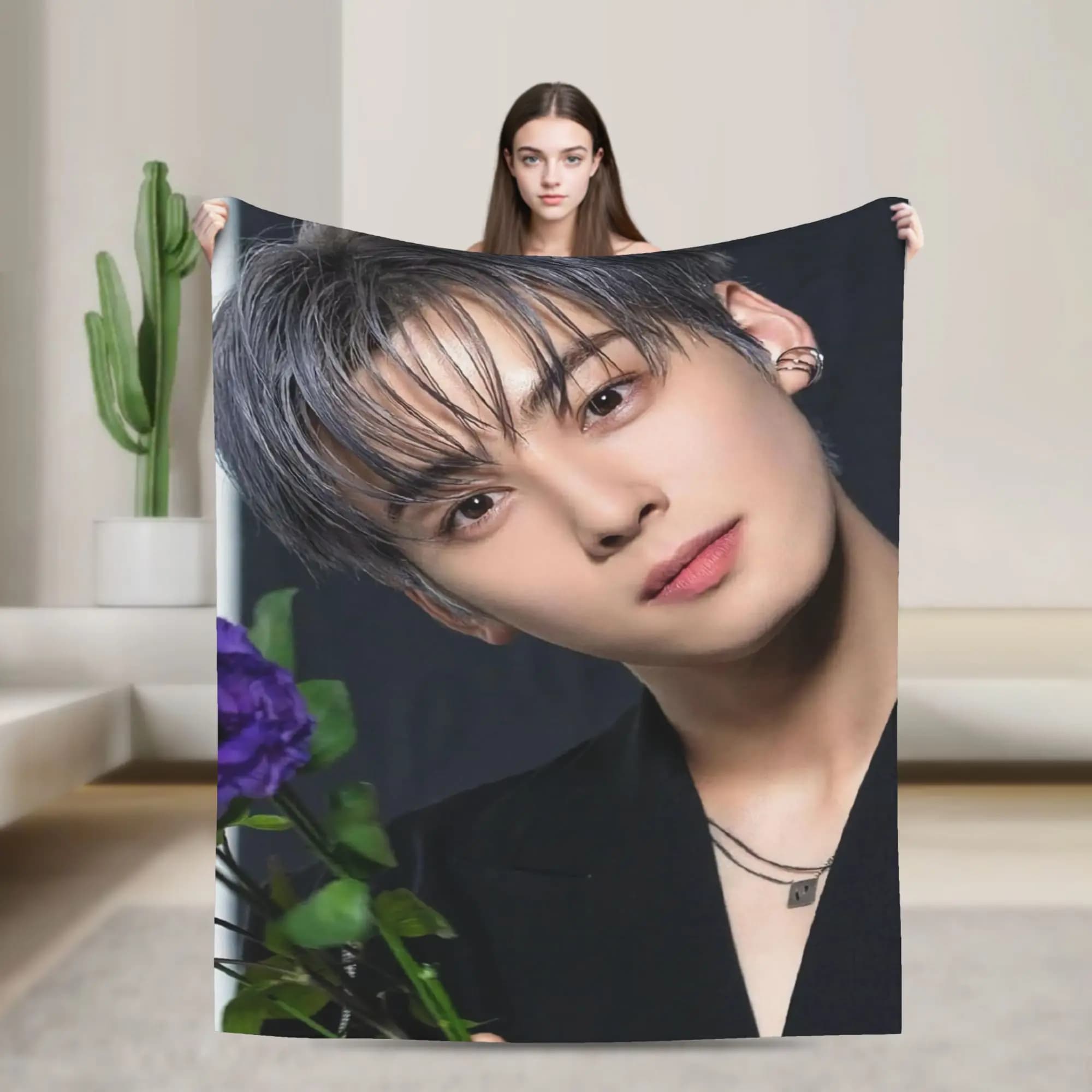 Cha EunWoo Flannel Blanket Soft Throw Blanket for Couch Bed Camping Funny Bedspread Sofa Bed Cover