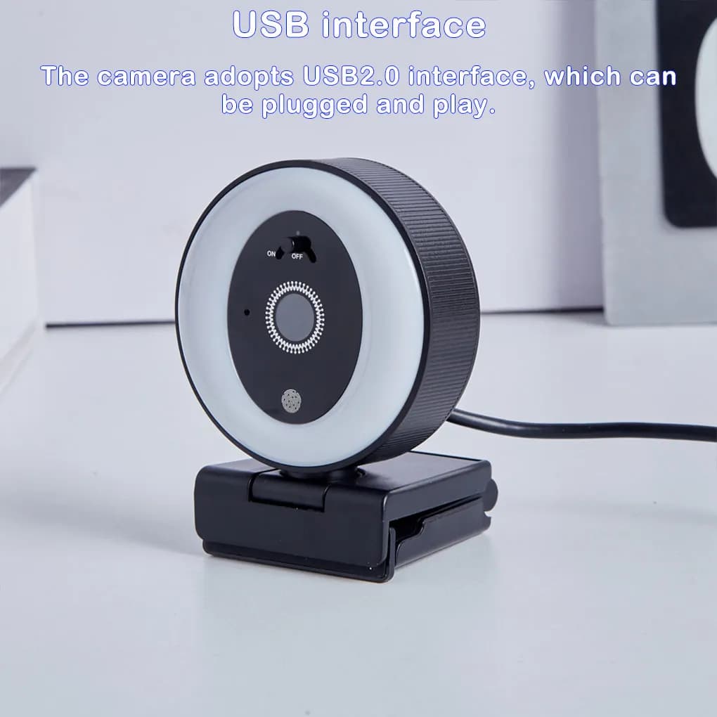 Webcam USB 2K ad Alta Definizione per Streaming Live con Audio, Luce Anulare e Algoritmi di Elaborazione ISP per Videoconferenze