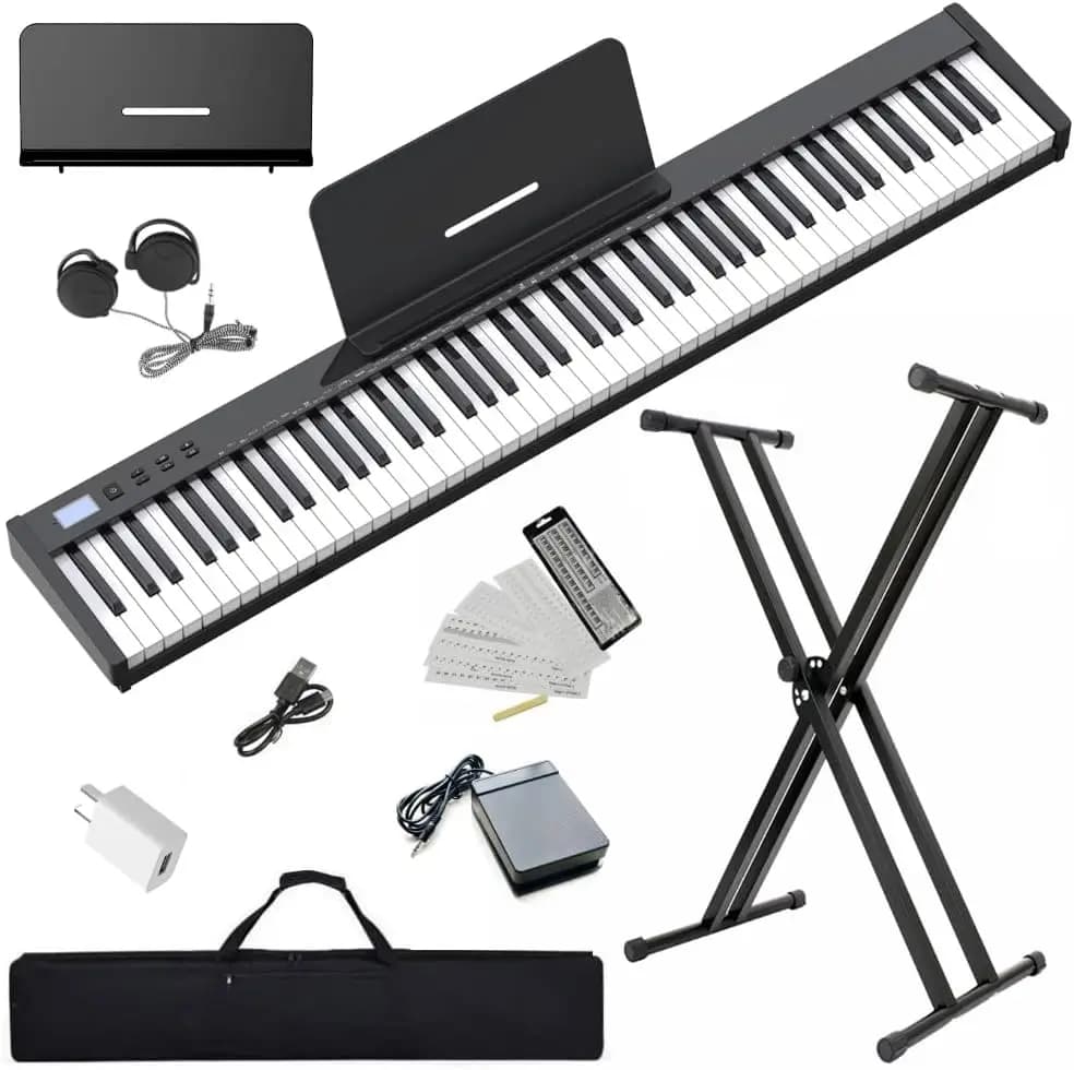 Set Pianoforte Digitale Portatile a 88 Tasti Semi-Pesati per Principianti con Supporto, Custodia, Pedale, Cuffie