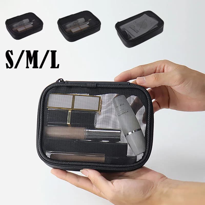 Fashionable women's makeup bag Cosmetic bag with zipper Solid color women's bag for cosmetics in transparent travel mesh casual Mini portable washing bags