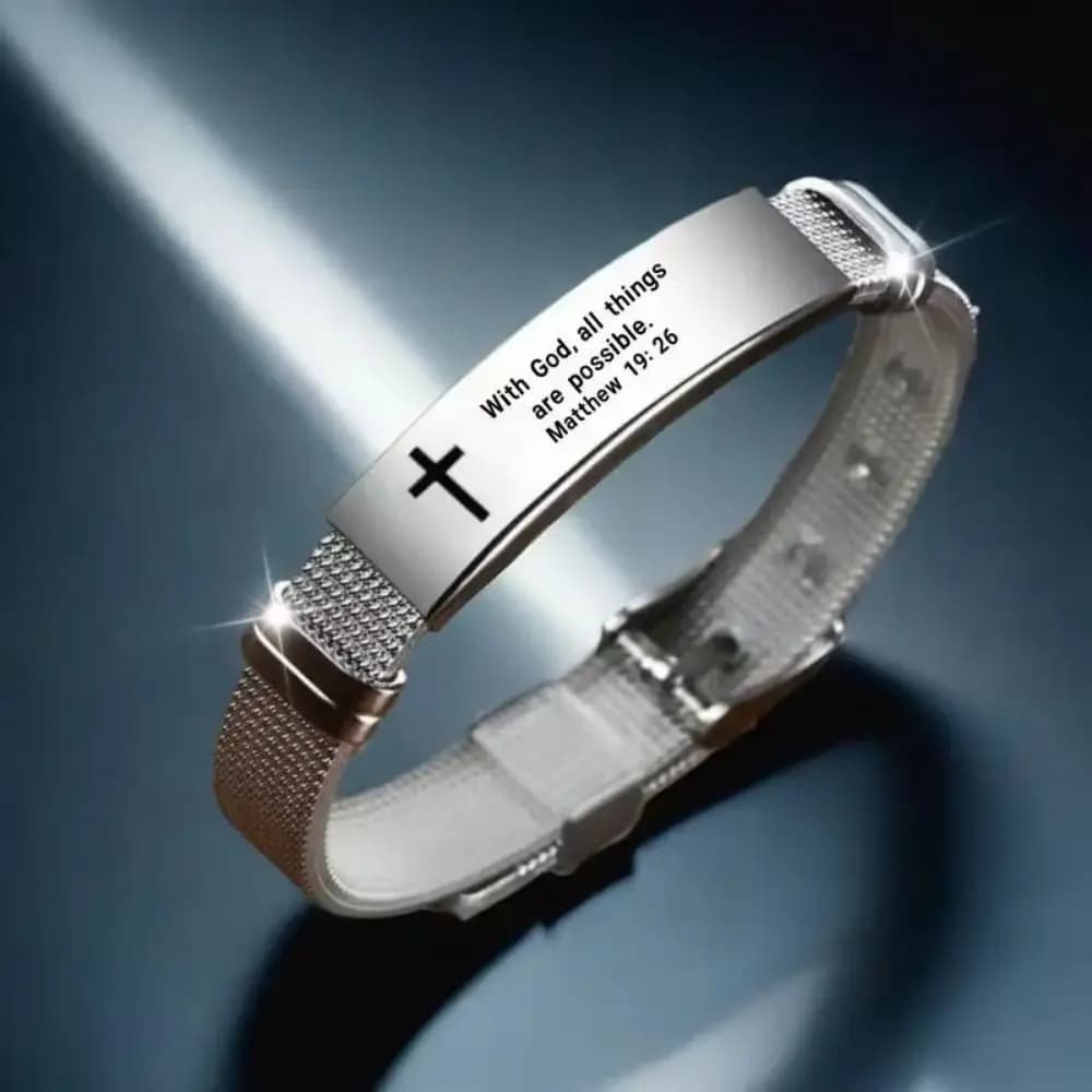 Braccialetti con Citazioni Ispiratrici in Acciaio Inox/PVC, Bracciale Regolabile con Versetti Biblici, Braccialetto d'Amicizia Familiare, Bracciale Cristiano in Argento