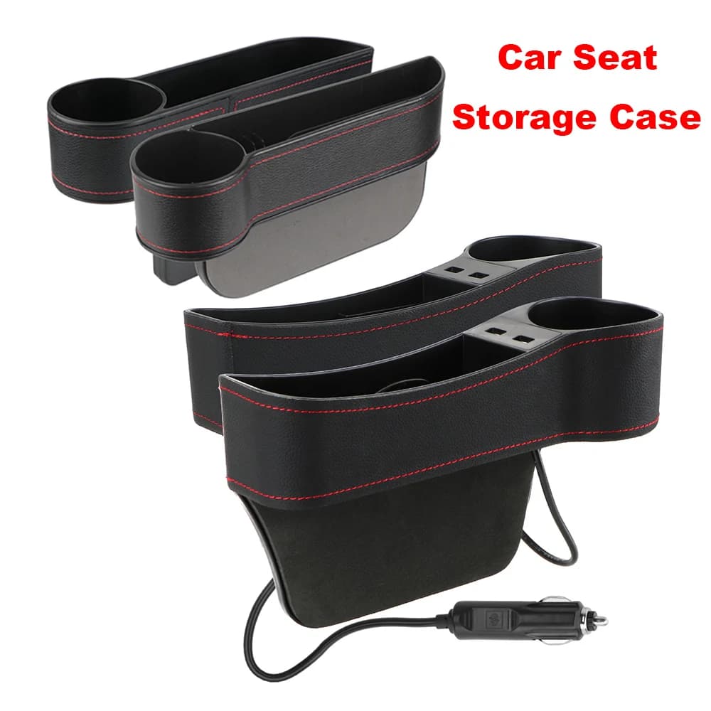 Organizzatore per auto Tasca per fessure per telefono Portabicchieri per bottiglie Gap per sedile Scatola di immagazzinaggio in pelle Accessori per auto, caricabatterie USB opzionali