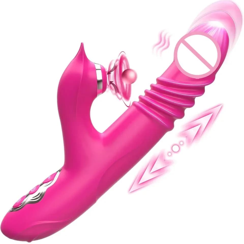 Vibratore Telescopico per Donne, Doppia Vibrazione in Silicone, Masturbatore Telescopico, Vibratore Istantaneo Trendy per Donne, Giocattolo Sessuale per Adulti