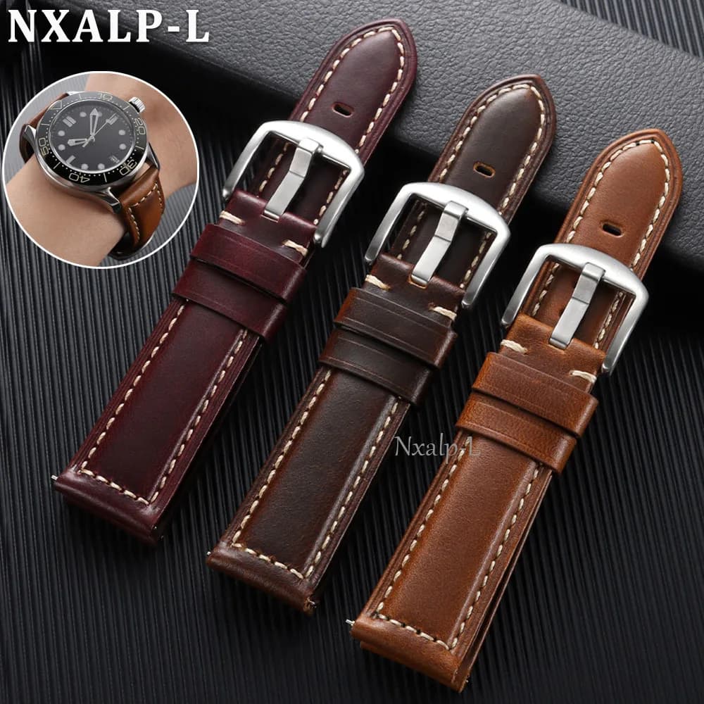 Cinturino in Pelle di Vacchetta Cerata 18 20mm 22mm 24mm 26mm, Cinturino in Vera Pelle per Orologi Panerai e Omega, Bracciale per Smartwatch con Sgancio Rapido