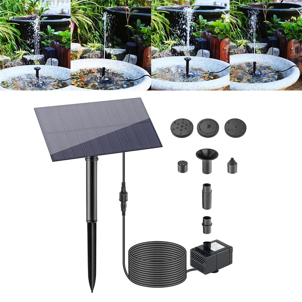 5W 5V Fontana d'acqua Decorazione del giardino con palo Pannello di energia solare Pompa dell'acqua Sistema di irrigazione 180L / h Kit per acquario da piscina