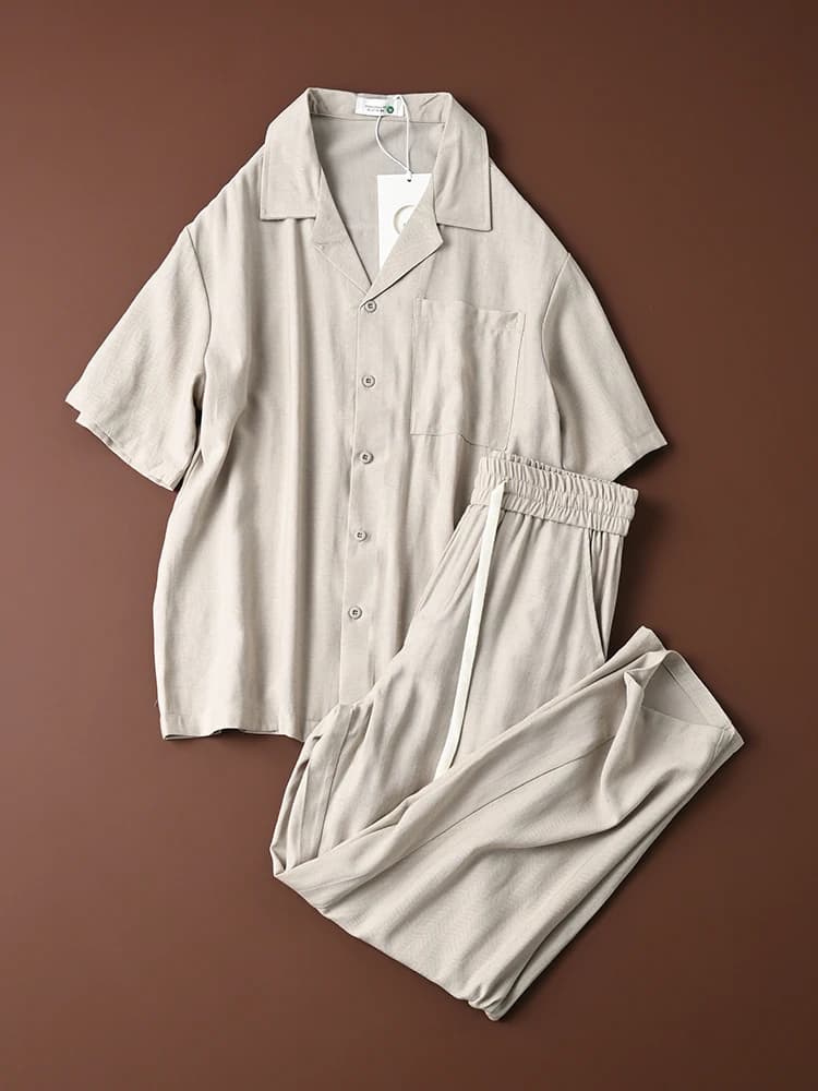 Camicia con Colletto Cubano Casual, Leggera, a Maniche Corte, Traspirante, Assorbente, Comoda, Set Estivo alla Moda per Giovani