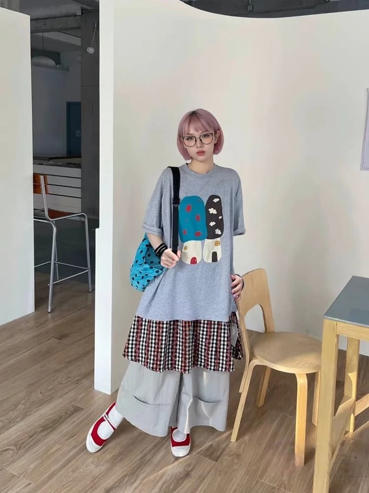 Summer 2026 Loose Fit Women's T-shirt Short Sleeve round Neck Mushroom Print Casual Style Breathable Comfortable Fashion Top