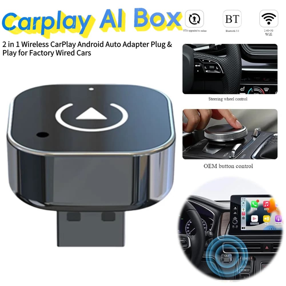 Wireless CarPlay Adapter Android Auto 2 in 1 Plug & Play for Wired Cars in Factory Dongle USB Smart Mini Carplay AI Box