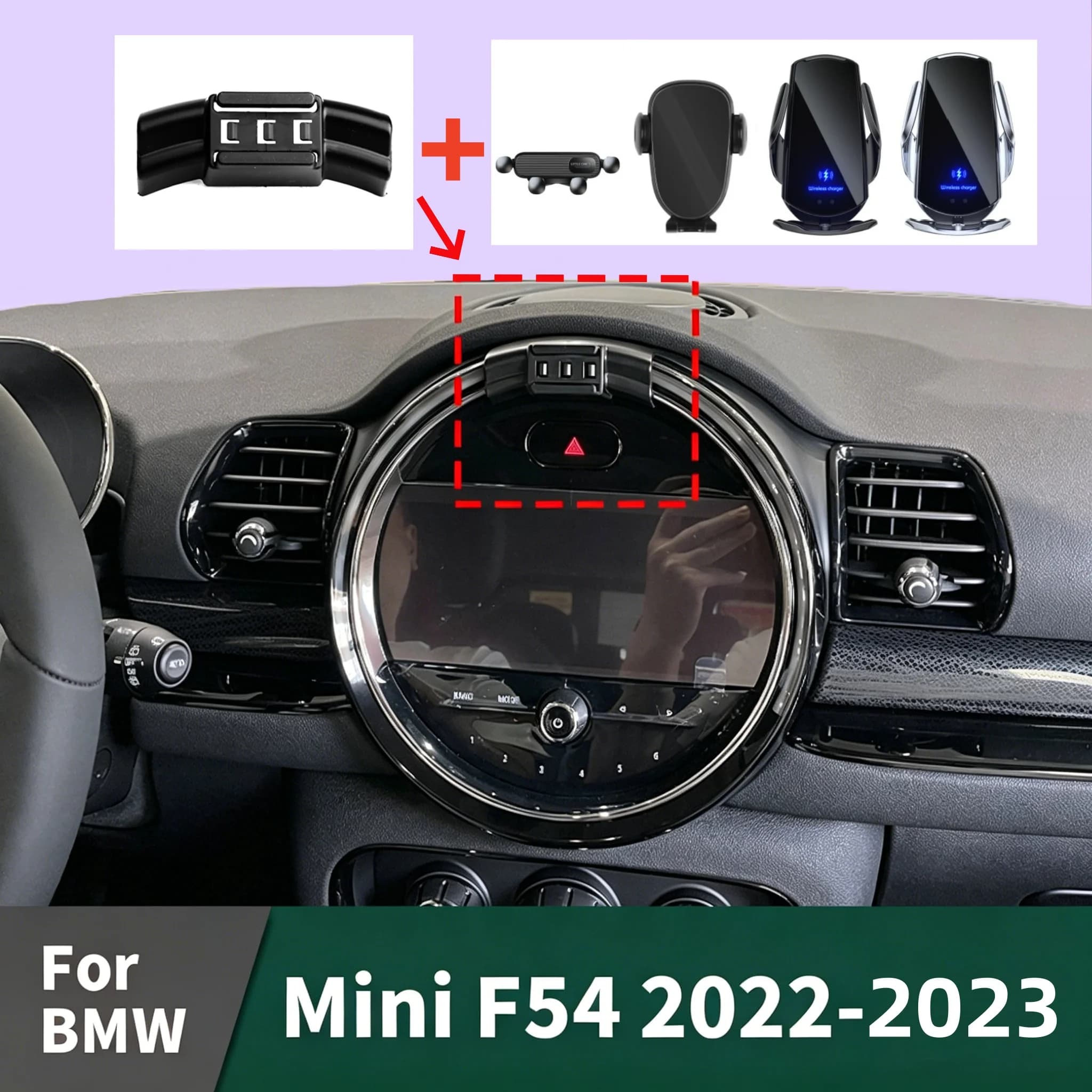 Base a scatto per supporti telefono da auto, adatta per BMW Mini F54 2022-2023 e compatibile con vari modelli di supporti per telefono.
