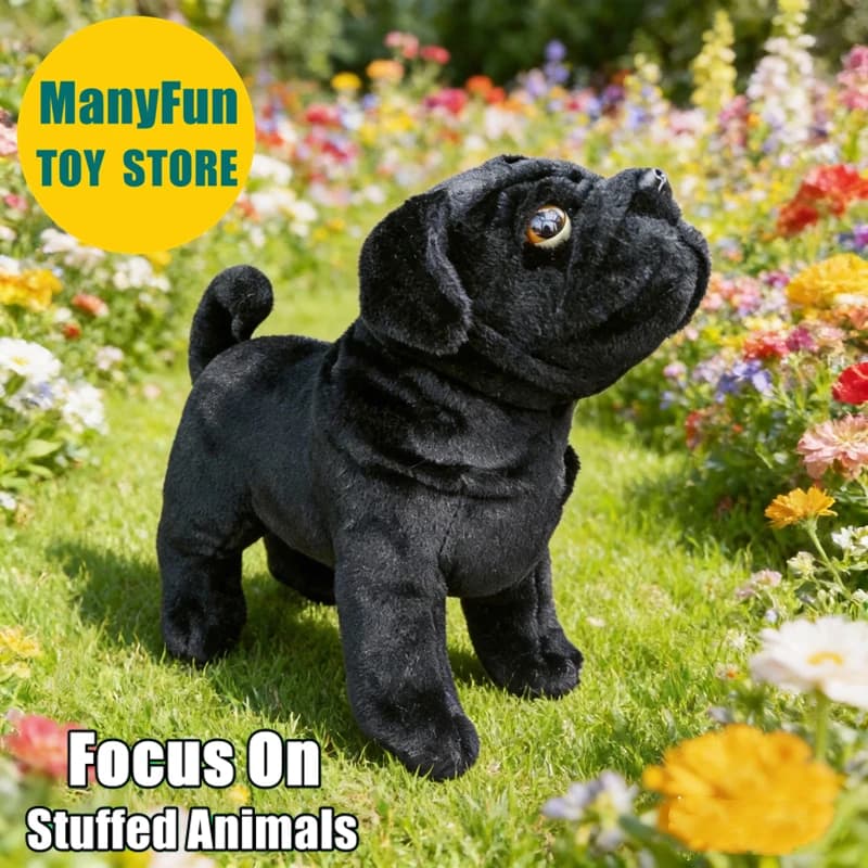 Peluche Realistico di Cane Pug Nero, Giocattolo Morbido a Forma di Bulldog, Bambola di Simulazione, Regalo