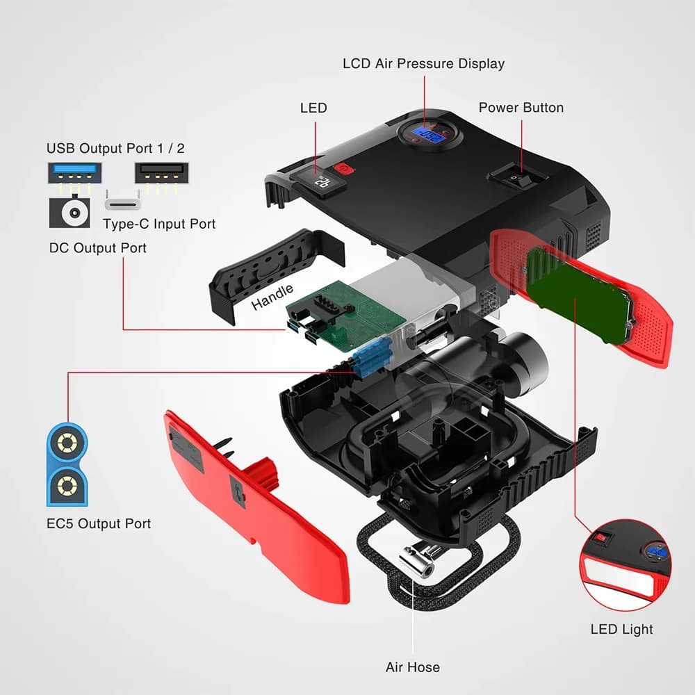 l # Utrai Avviatore di emergenza portatile con compressore d'aria 2000A Power Bank Pompa di gonfiaggio pneumatici Dispositivo di avviamento 12V Booster per auto ODM