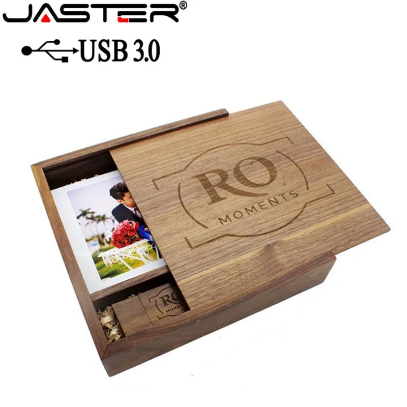 JASTER USB 3.0 Album fotografico in legno USB+Box chiavetta USB Pendrive 4GB 16GB 32GB 64GB Regalo di nozze per fotografia (170mm*170mm*35mm)