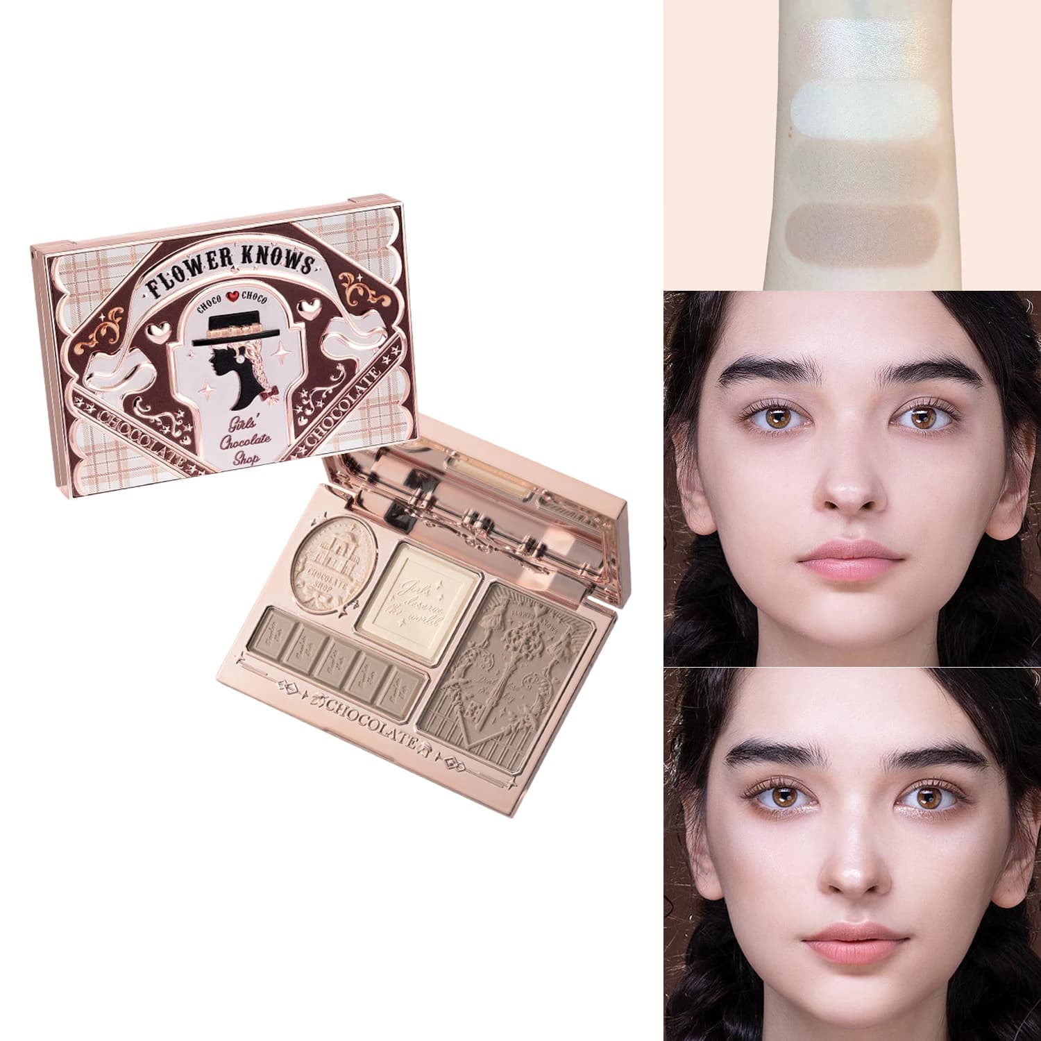 Flower Knows Tavolozza di contorni evidenziatore impermeabile Trucco vegano a lunga durata Chocolate Wonder Shop Miscelazione di ombre dolci da 0,56 once