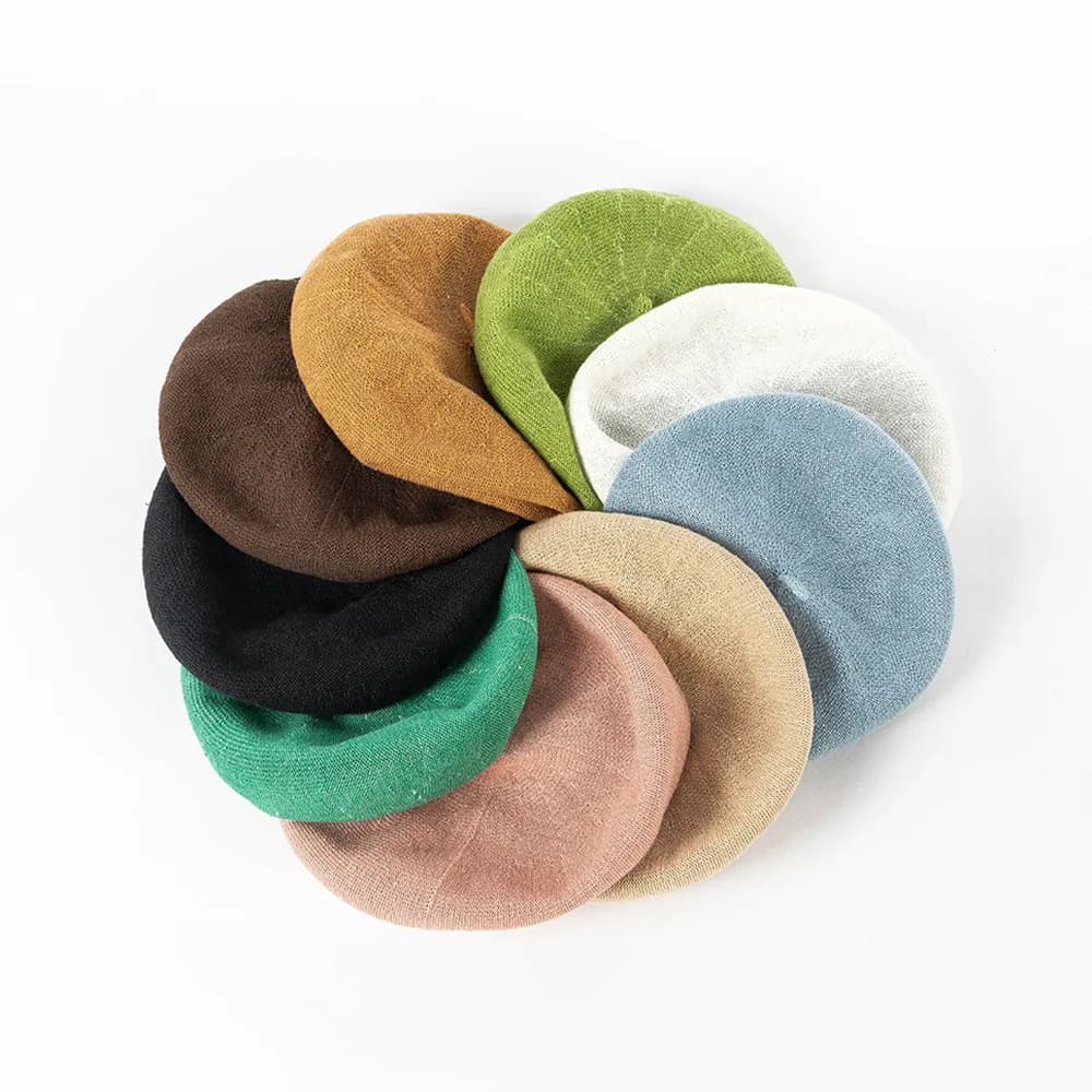 Women's Knitted Linen Beret Hats French Style Ladies Painter's Hat Deep Brim Mushroom Caps Beanie Soft Breathable Size 56-58cm