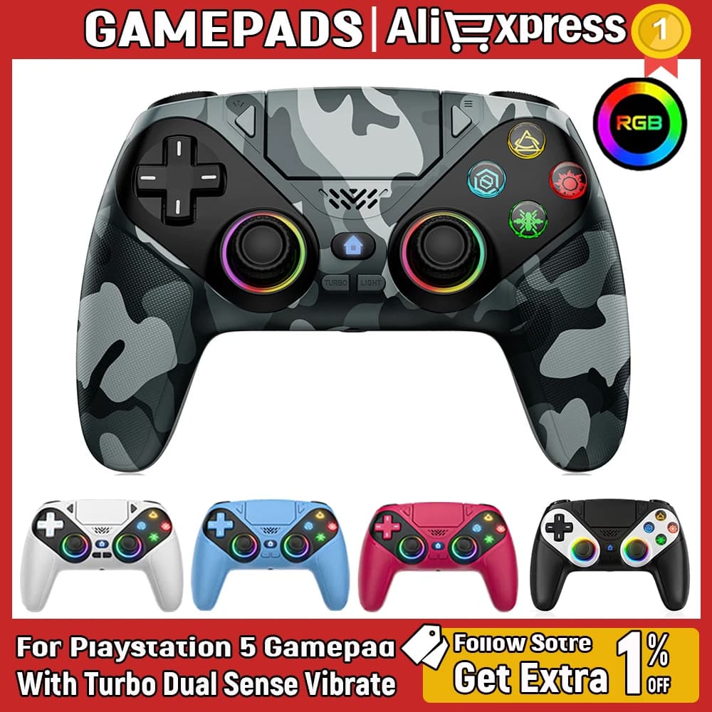 Accessori wireless per controller Playstation 5 PS5, controller per console con Turbo Dual Sense, vibrazione, programmazione, luce RGB, gamepad.