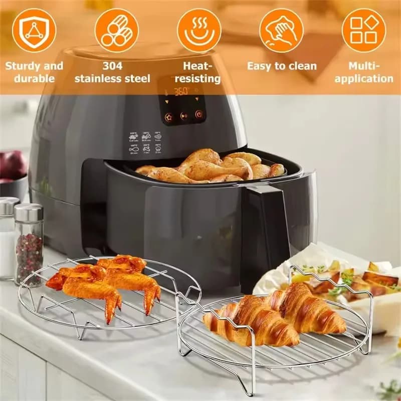 Friggitrice ad aria Vassoio per rack in acciaio inossidabile e rack per cottura a vapore Strumenti per friggitrice ad aria Teglia per barbecue Gril Accessori per cottura Utensili da cucina