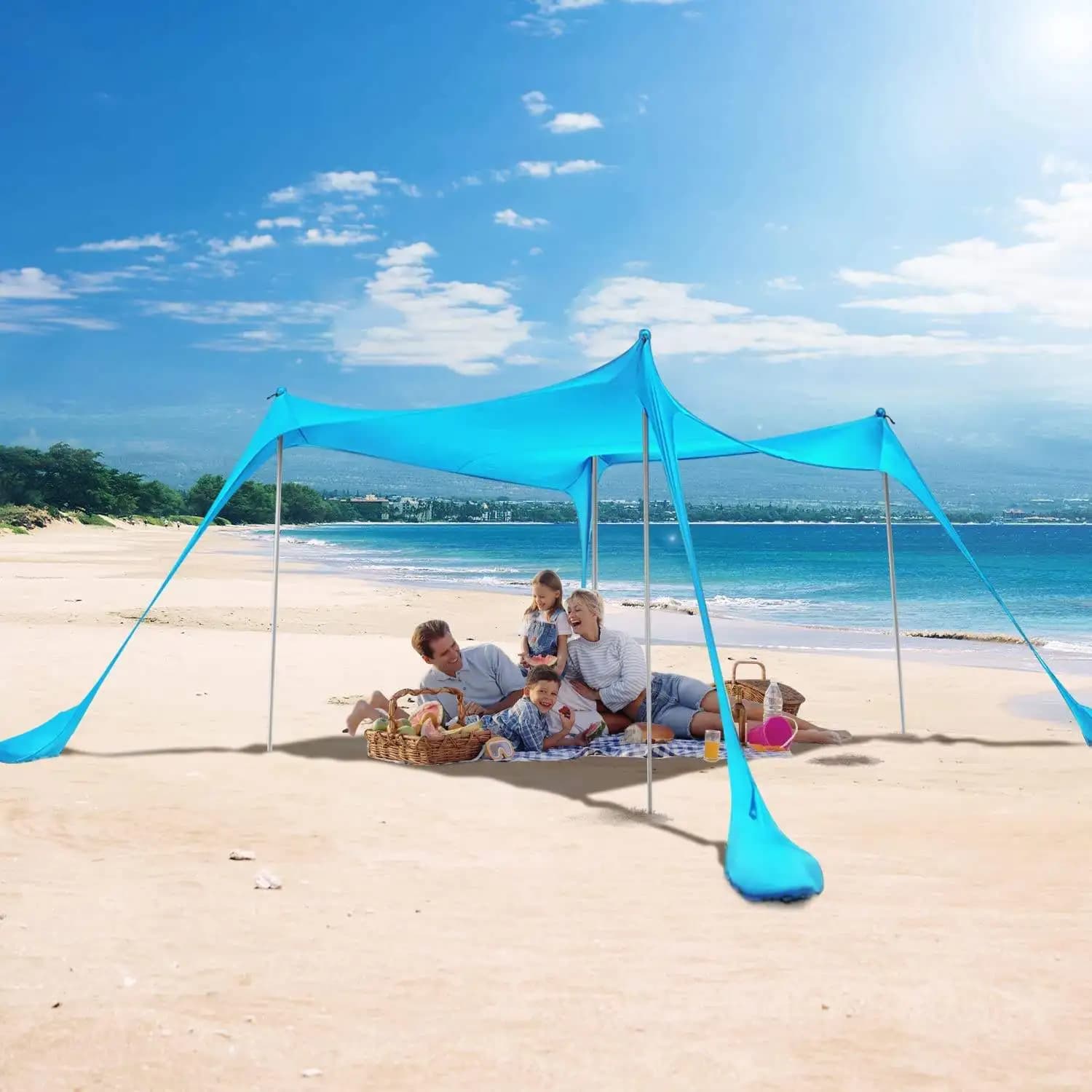 Telo da Campeggio Personalizzato Leggero con Supporto per Tetto Piatto a Quattro Angoli, Tenda Impermeabile Antipioggia, Riparo Solare da Spiaggia, Gazebo da Spiaggia
