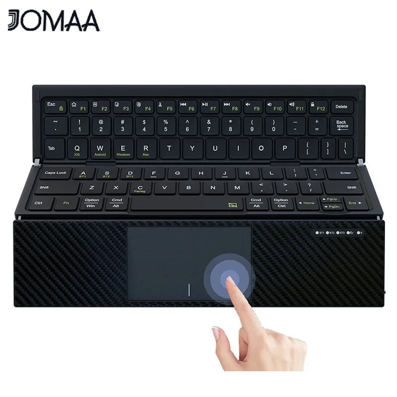 Jomaa Tri-Folding keyboard with Touchpad Rechargeable Foldable Wireless Keyboard Pocket Size for Ipad Phone