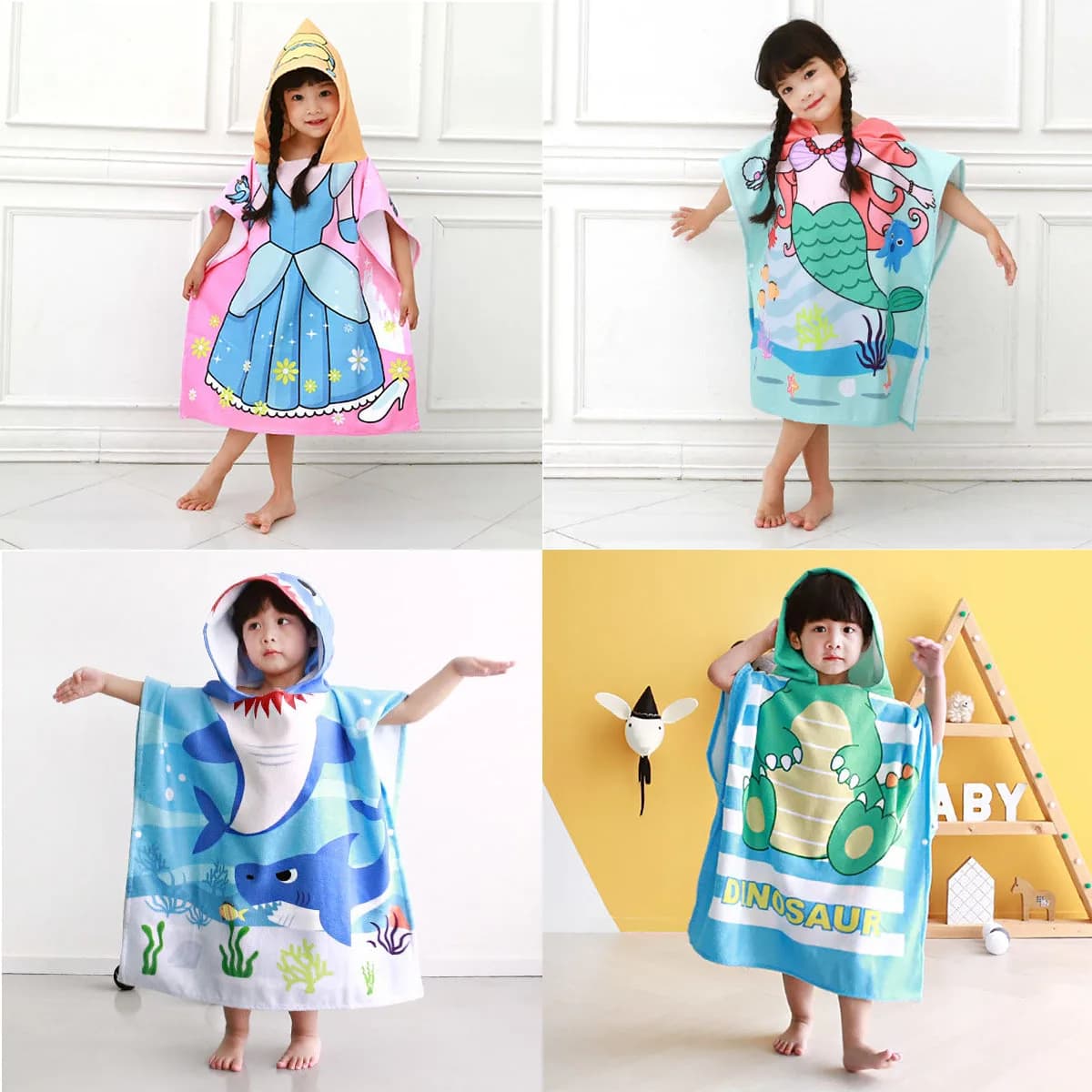 60*120cm Boy Girl Beach Robe Shark Cape Newborn Wrap Baby Bath Towel Robe Cartoon Child Kid Hoodie
