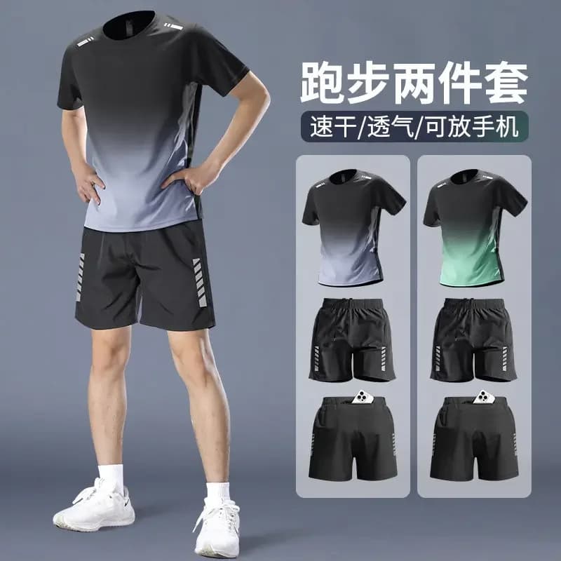Completo sportivo da corsa da uomo in 2 pezzi - T-shirt traspirante ad asciugatura rapida per maratona professionale estiva, abbigliamento fitness, nuovo modello