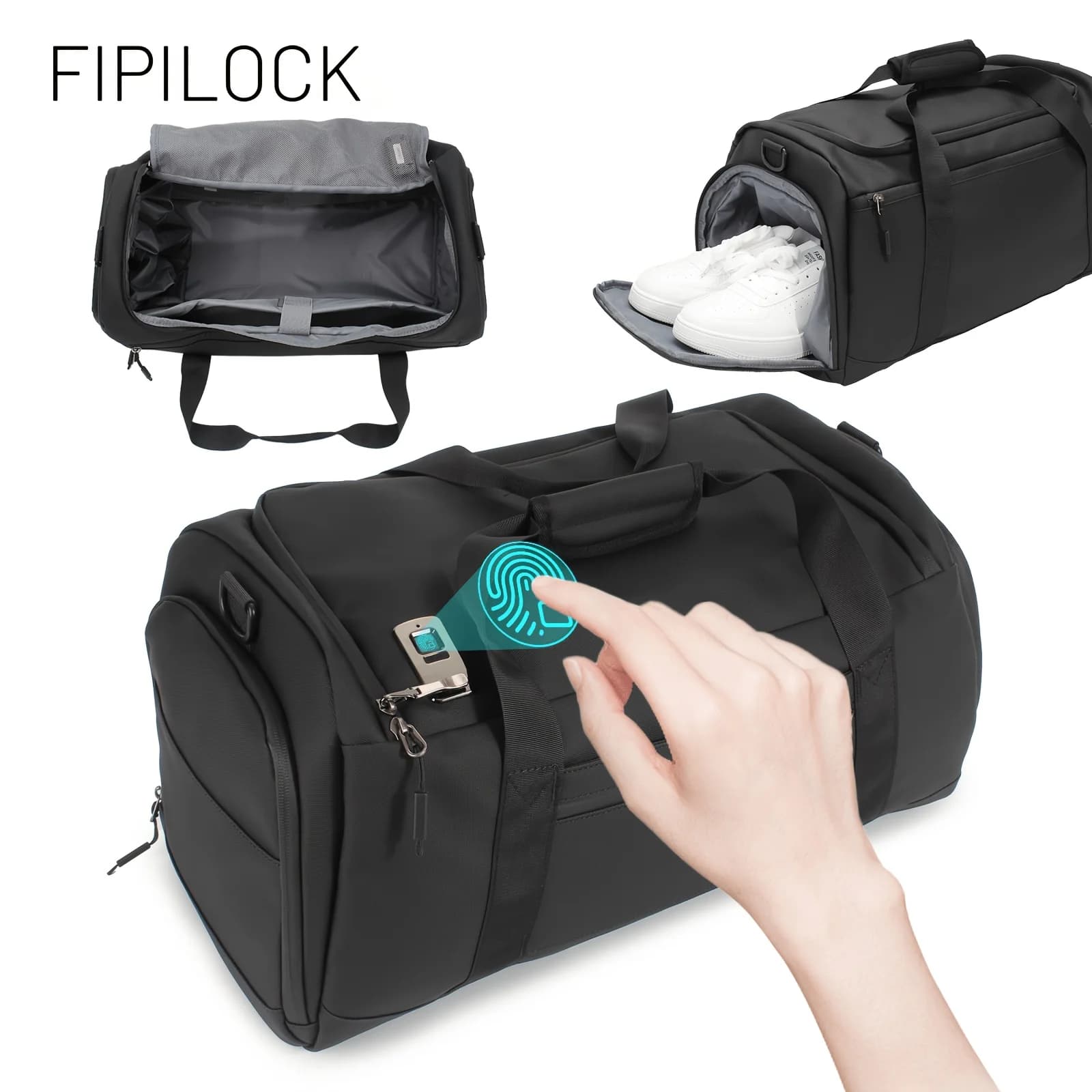 FIPILOCK Gym Travel Bag with Adjustable Shoulder Strap Smart Fingerprint Unlock Luggage Bag Anti‑theft Anti‑burglary Briefcase H