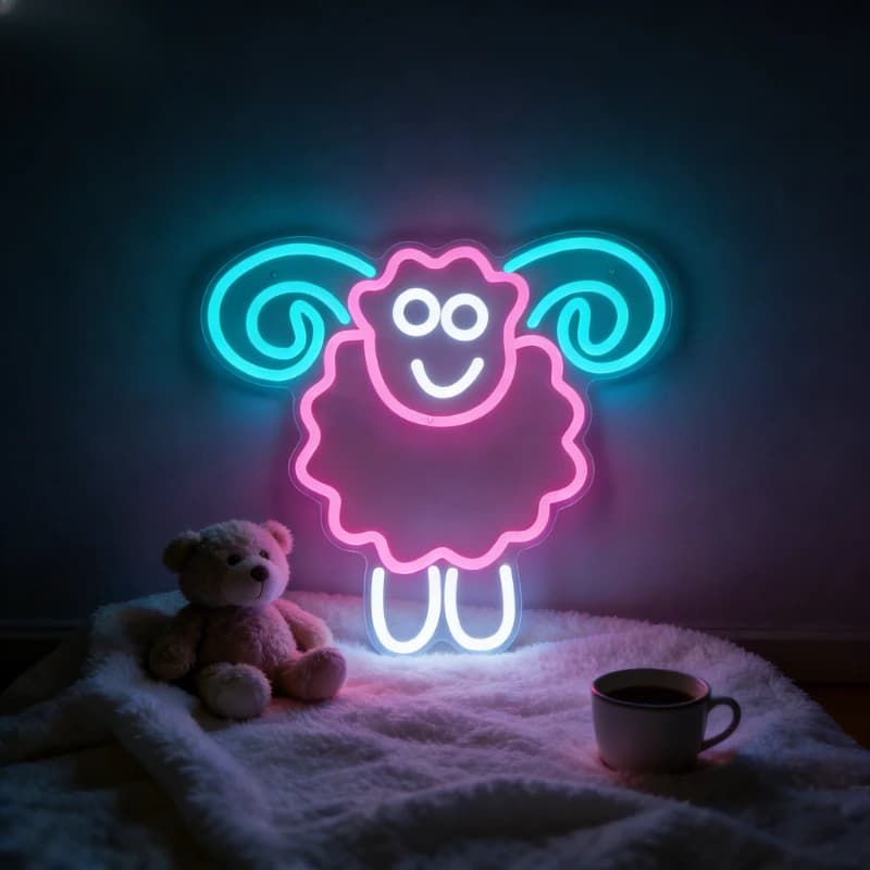 Lampada Notturna LED a Forma di Pecora, Insegna al Neon Ricaricabile USB, Decorazione per Cameretta Bambini, Regalo per Bambini