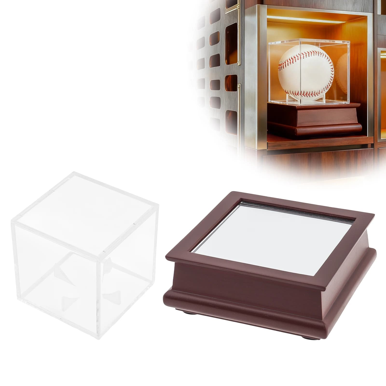 Acrylic Pro UV Softball Display Case Softball Display Case UVProtected Cube with Wooden Base for Tennis Ball,Baseball,Bocce Ball