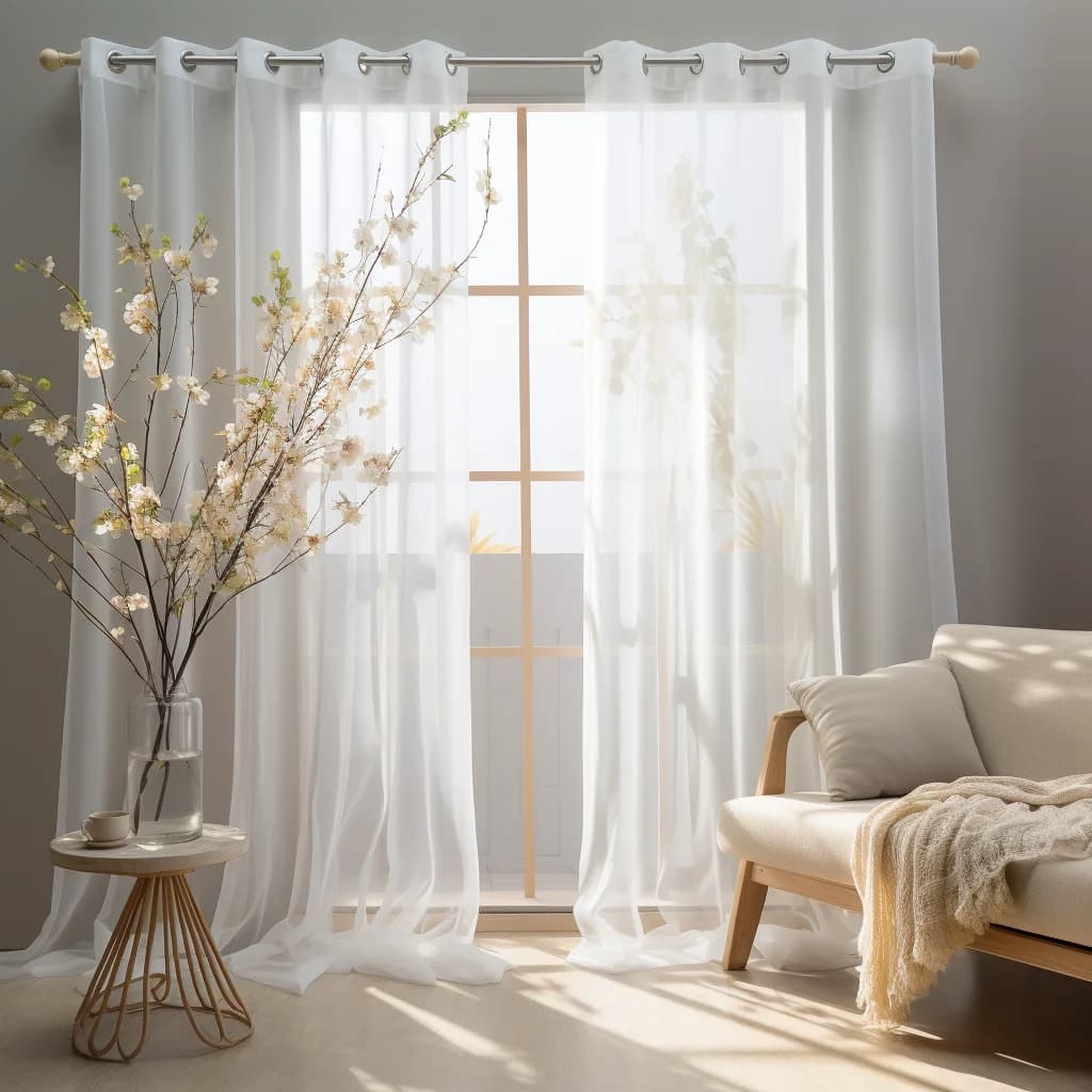 White Transparent Curtains for Home Decoration, with Auction Glasses, Semi-Tulle, for Bedroom / Living Room