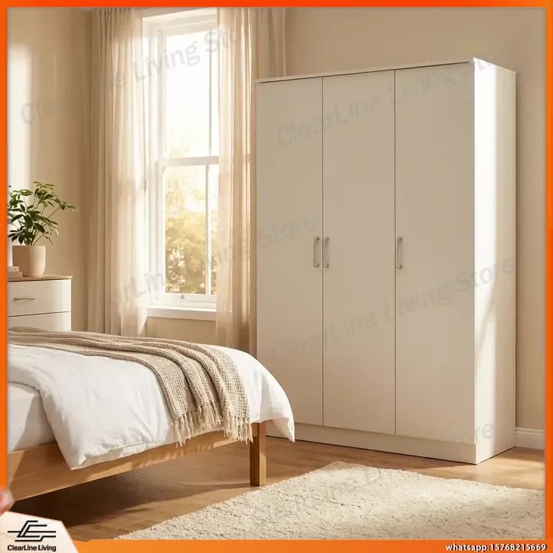 White 3 Door Wardrobe with Shelf and Hanging Rail for Bedroom Storage Cabinet Closet Organizer Home Furniture Storage