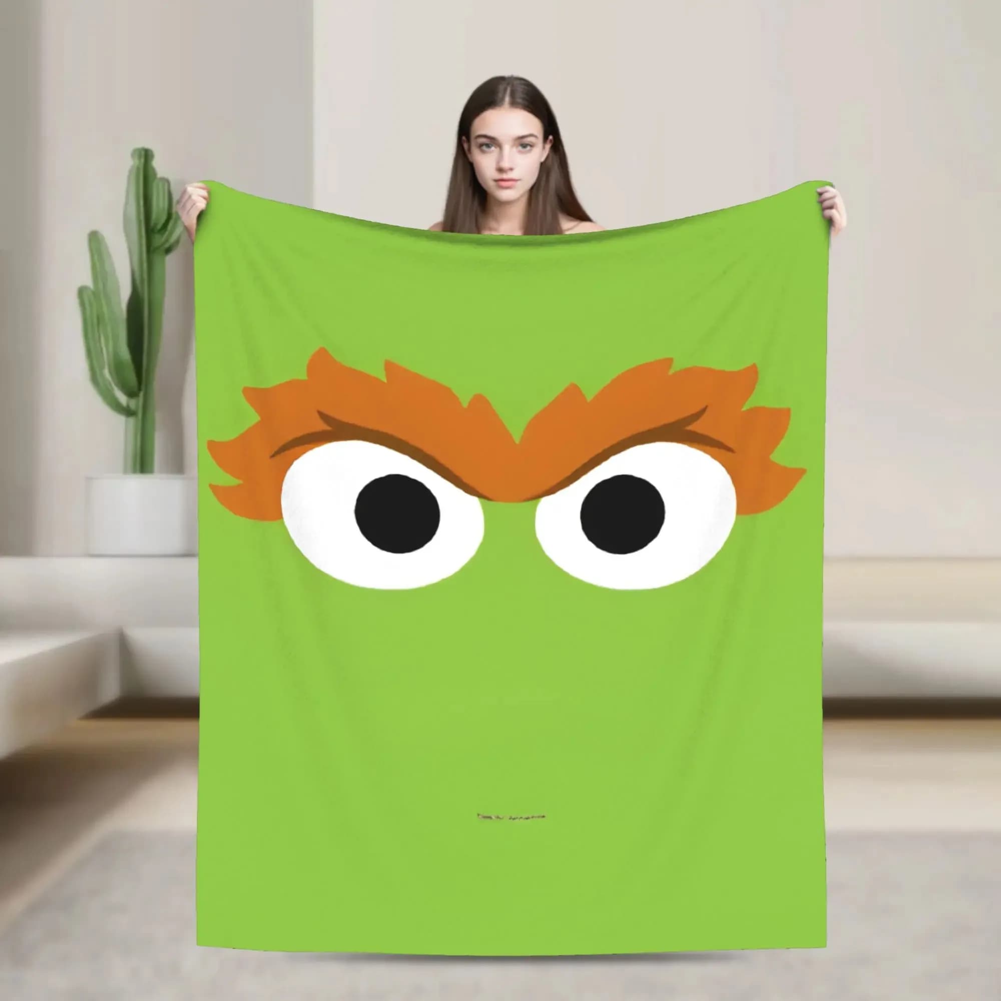 Cover Oscar the Grouch Big Face S-Sesame Street, warm and soft in plush, for sofa, chair, bed, bed