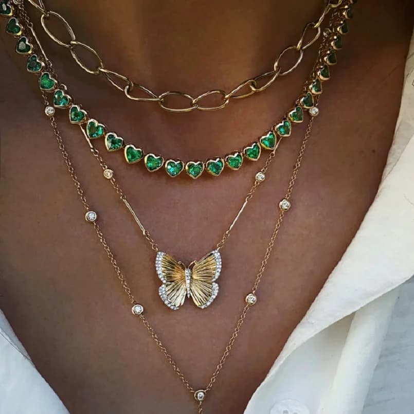 Green White Cubic Zirconia Bezel 5A CZ Heart Shaped Tennis Chain 16Inches Fashion Women Choker Necklace High Quality