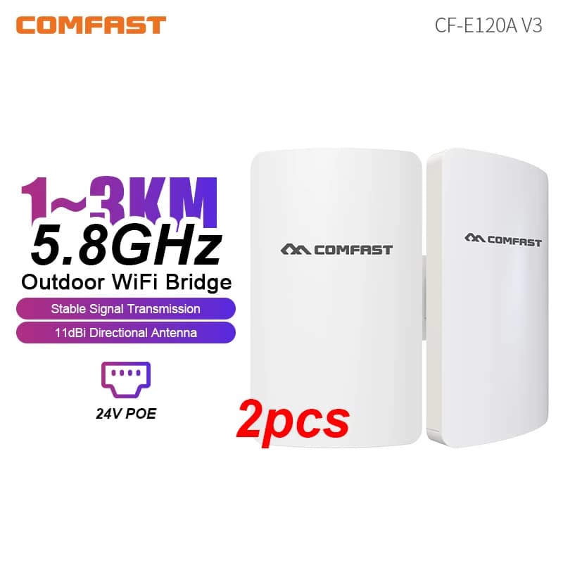 COMFATS Router WiFi CPE Wireless per Esterni a Lungo Raggio 1-3KM, 5.8GHz 300Mbps, Bridge CPE, Ripetitore, Access Point CF-E120AV3