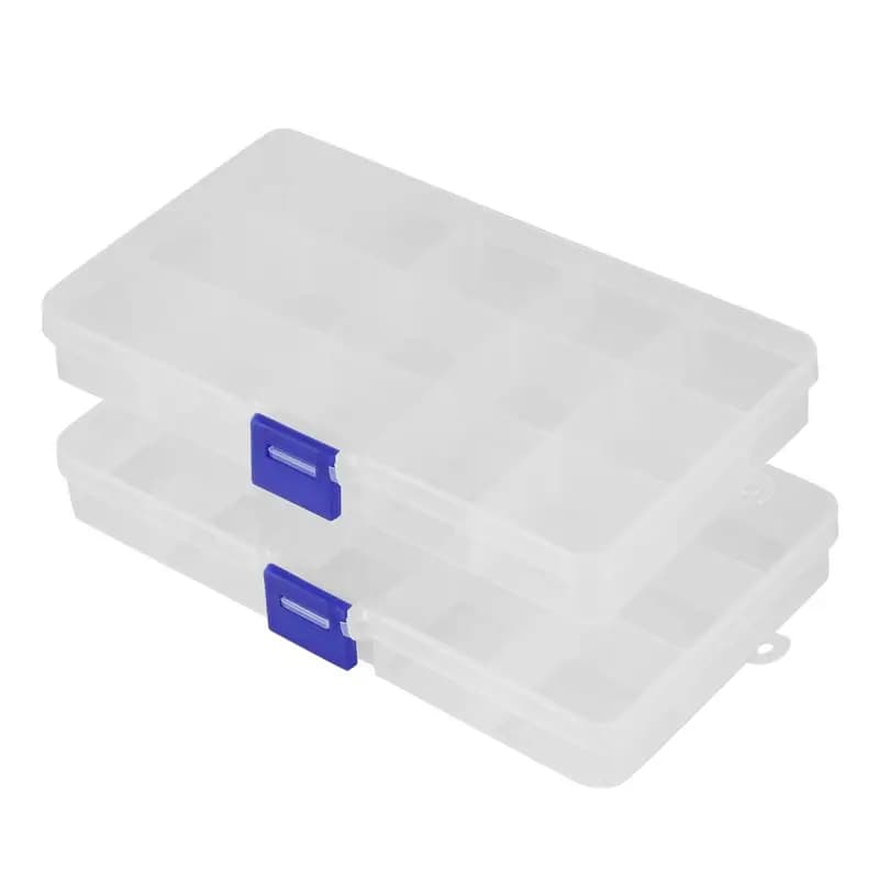 N04R Plastic organizer box, packing with 2 transparent beads organizers, for jewelry, earrings, handicraft beads (15 grids)