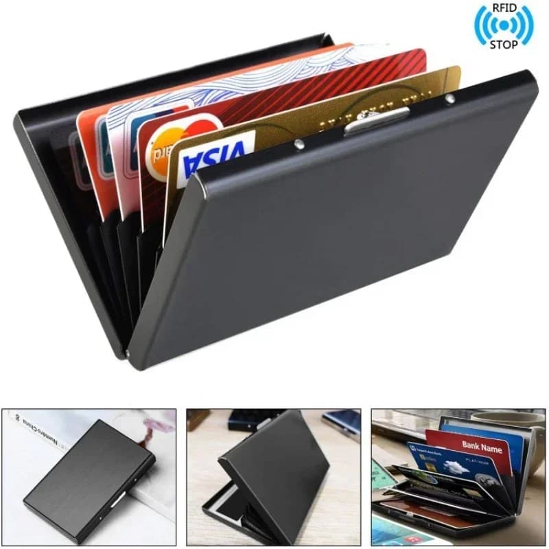 RFID Blocking Metal Card Holder Credit Card Case 6 Slots Anti‑theft ID Card Wallet Portable Slim Card Storage Box For Men Women