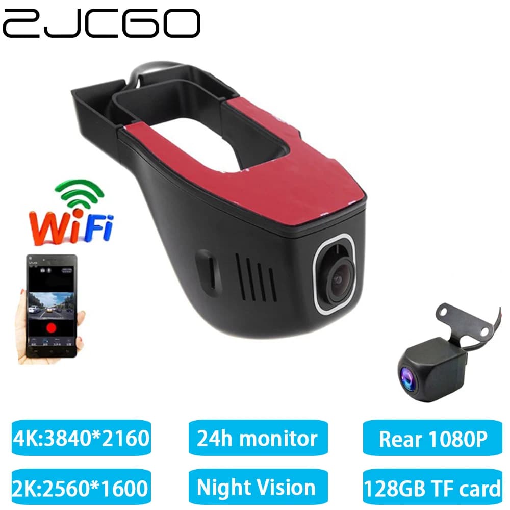 ZJCGO DVR Camera Hidden for Cars with WiFi, Double Front and Rear lens, Night vision FHD 2K 4K, Loop registration, 24h parking monitoring via APP