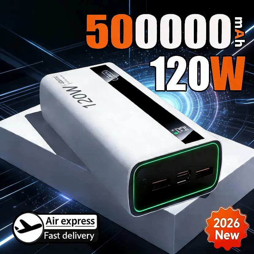 Portable charger for high capacity outdoor battery with super fast charging from 500000 mAh 120 W for iPhone Samsung Xiaomi