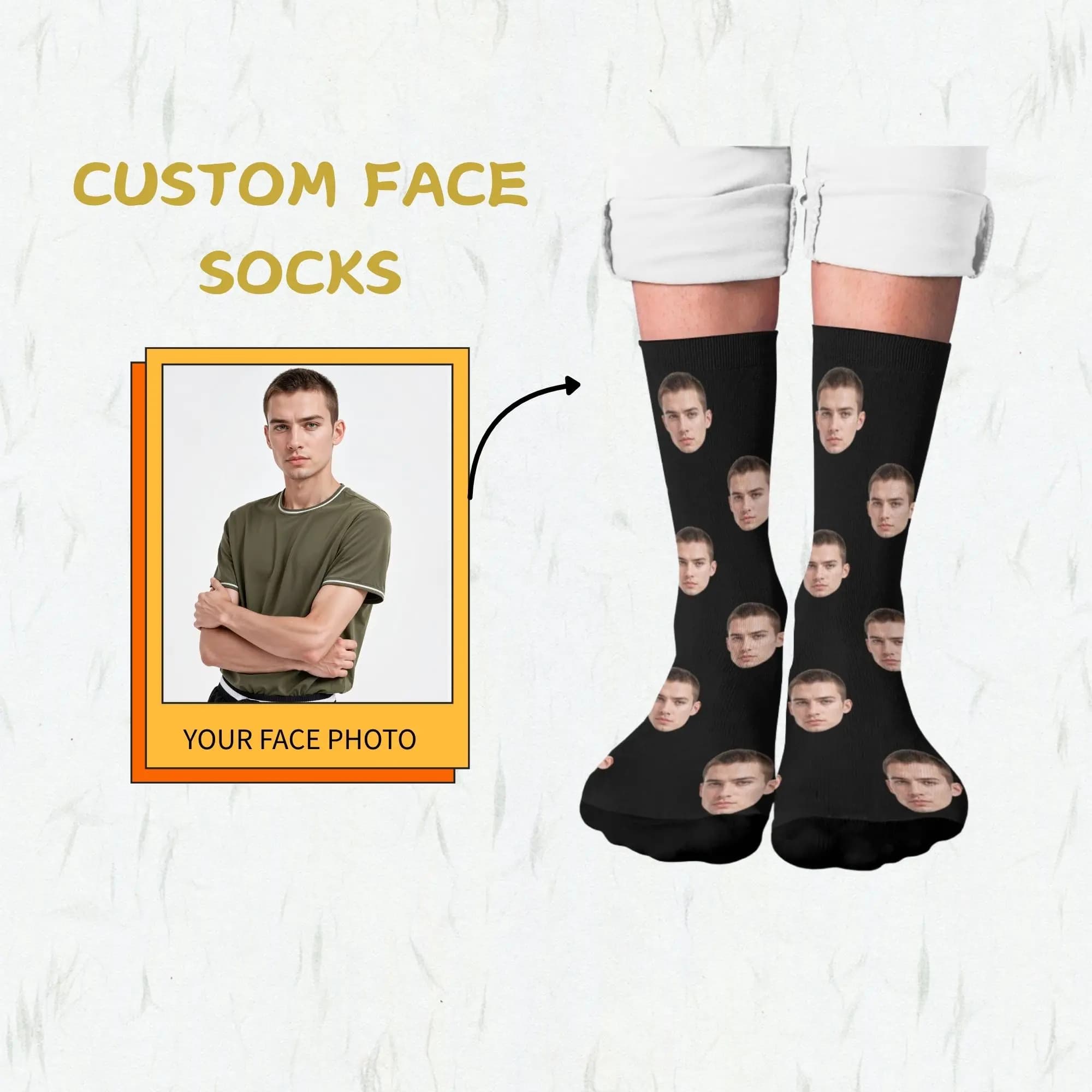 Novelty Funny Custom Full-Face Collage Crew Socks Black Base Soft Warm Hilarious Personalized Print Gift for Humor Enthusiasts
