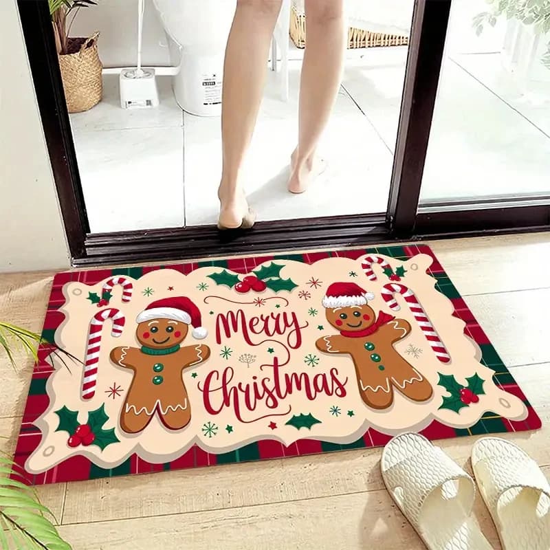 VIKAMA Christmas Gingerbread Man Doormat Comfortable Noise-Reducing Entrance Hallway Mat Bedside Rug for Bedroom Home Decor