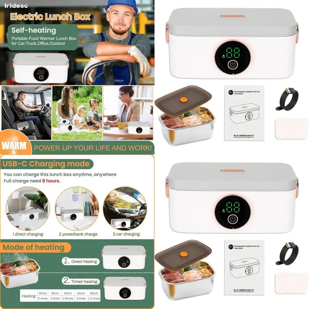 Lunch Box elettrico portatile senza fili da 1 litro con riscaldamento automatico per ufficio, auto e avventure all'aria aperta