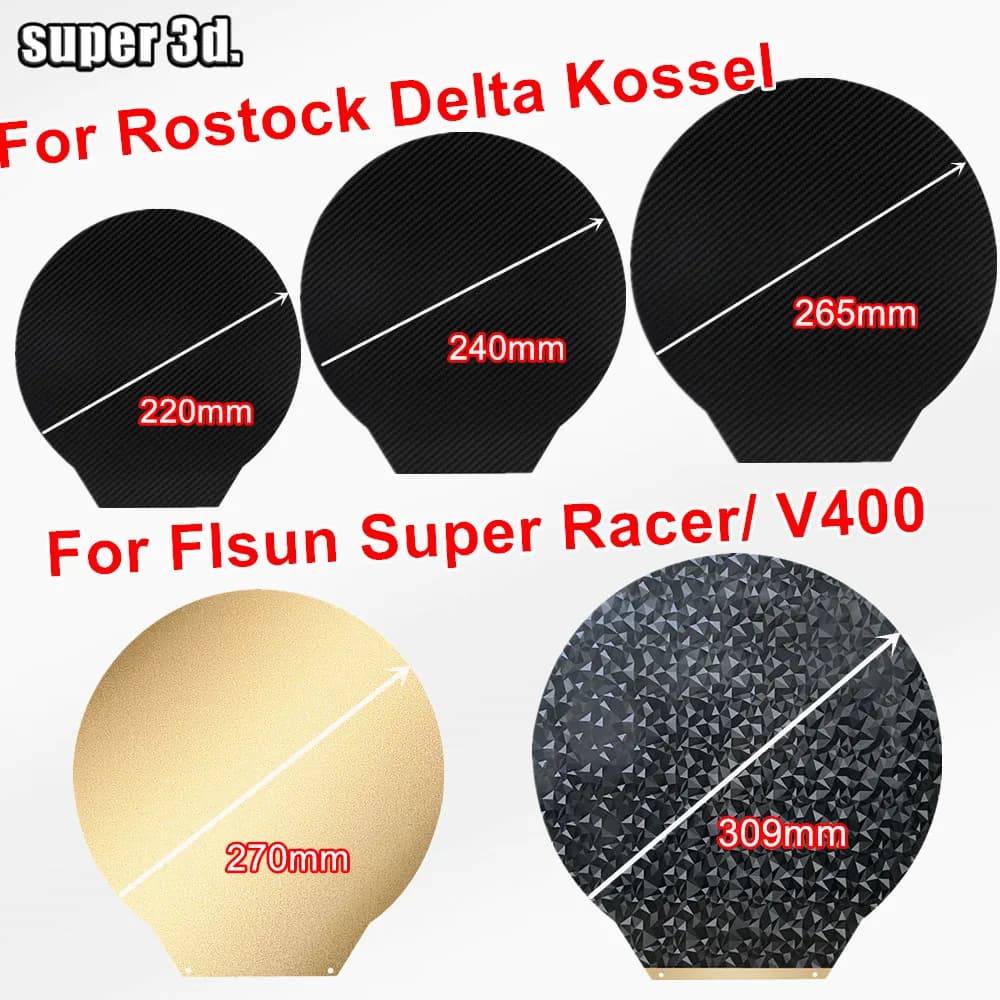 Piastra PEO/PET da 309/270/220/265/240 mm per Flsun V400 SR, lamiera magnetica in acciaio PEI per letto stampante 3D Rostock Delta Kossel, piastra PEO