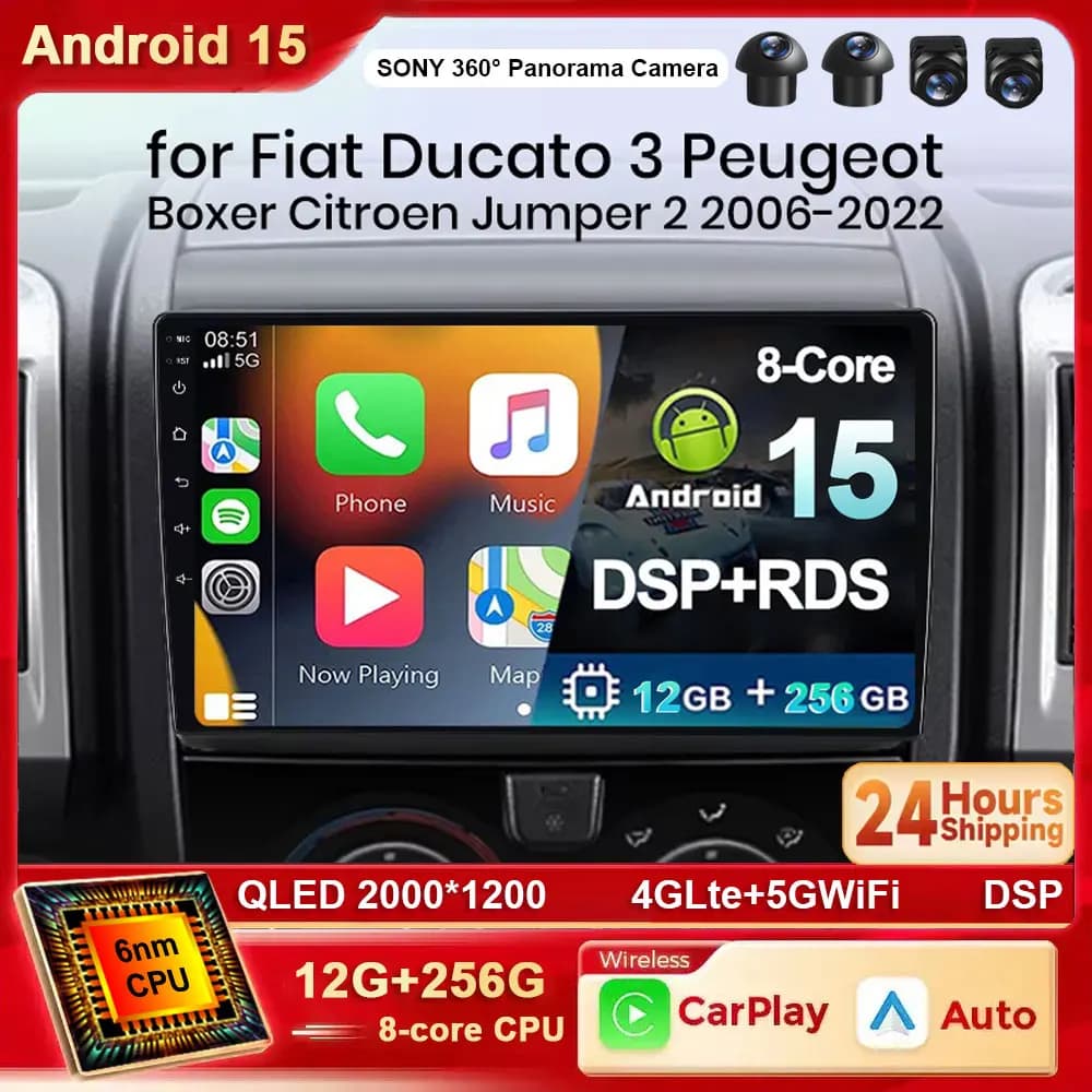 Android 15 Per Fiat Ducato 2005-2023 Citroen Jumper Peugeot Boxer 2011-2015 Autoradio Lettore Video Multimediale CarPlay Auto 4G BT