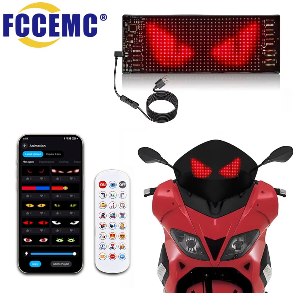 Luci LED Devil Eye per Moto e Auto, Display a Matrice di Pixel USB per Parabrezza, Controllo Remoto via App, Luce Ambientale Decorativa