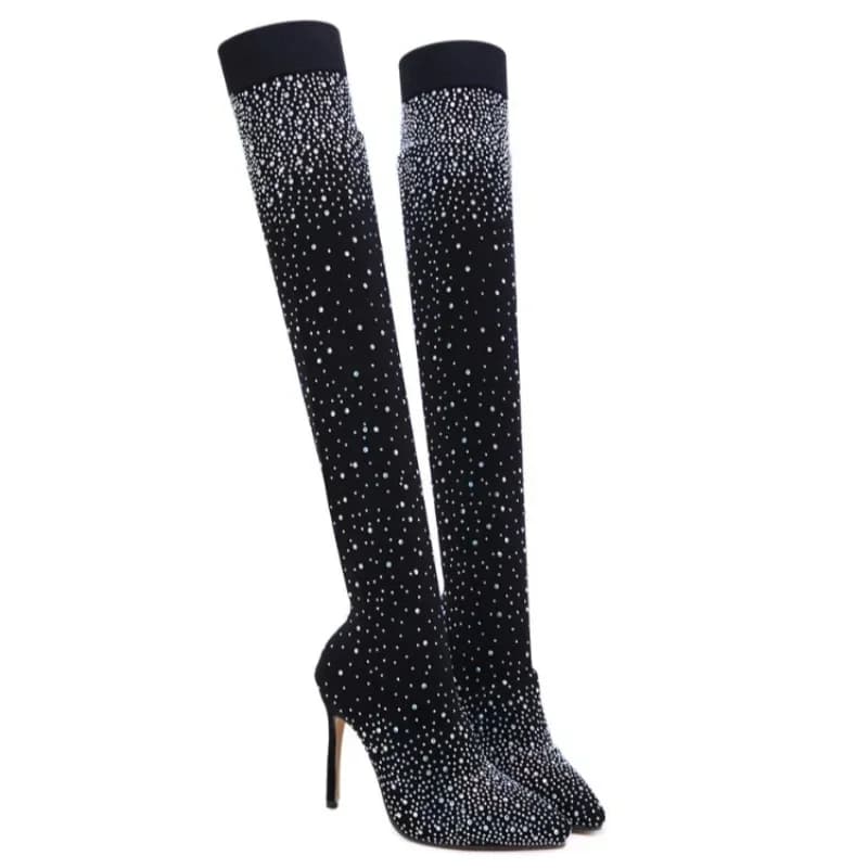 Women's Sexy Knee Boots Stretched Women's Socks Strass Women's High Heels Luxury Women's Shoes Botas Mujer Long