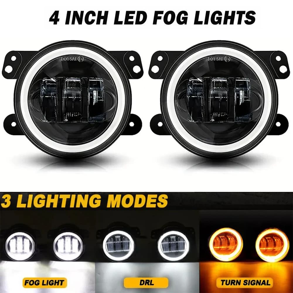 Fendinebbia a LED da 2 pezzi da 4 pollici con anello Halo bianco DRL Indicatore di direzione ambrato per Jeep per Wrangler JK TJ LJ