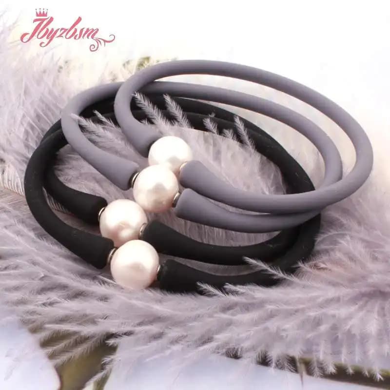 Braccialetto in Silicone con perle d'acqua dolce 100% rotondo da 10mm Casual impermeabile per donna uomo regalo Yoga braccialetto potente 1 pz