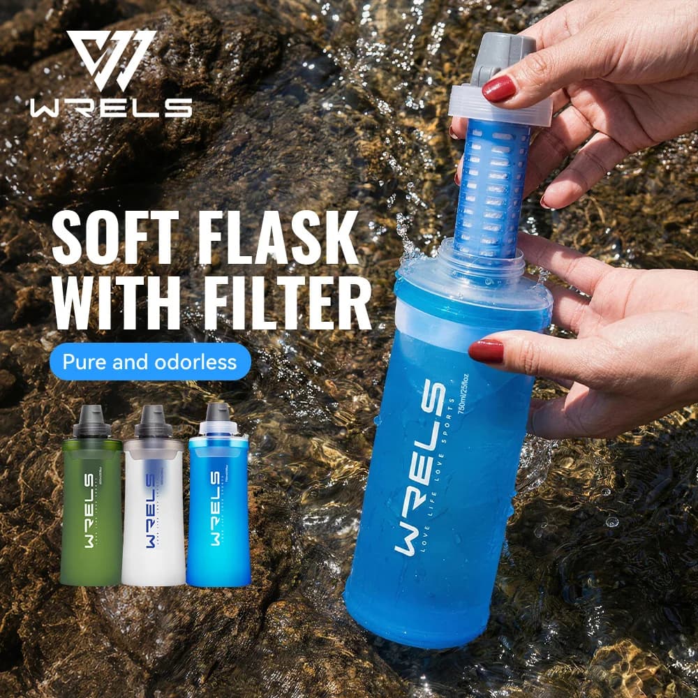 Borraccia Morbida WRELS con Filtro, Bottiglia d'Acqua Ultraleggera Pieghevole con Filtro, Borraccia Morbida Hydrapak per Escursionismo, Campeggio, Zaino in Spalla