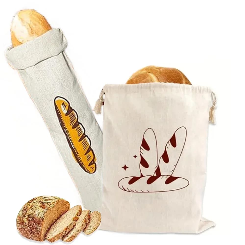 Sacchetto per Pane in Lino Riutilizzabile con Cordoncino, Contenitore per Pane Fatto in Casa, Baguette Artigianale, Accessorio Ecologico per Panificazione